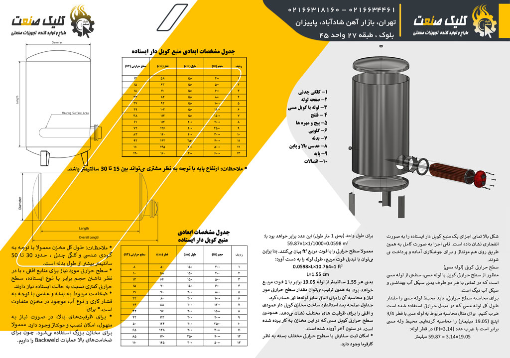 مشخصات ابعاد منبع کویل دار